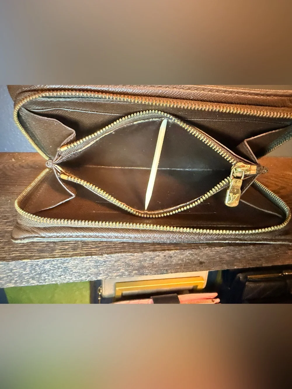 Louis Vuitton Brown Damier Ebene Checkered Zip-Around Wallet